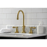 Heirloom Two-Handle 3-Hole Deck Mount Widespread Bathroom Faucet with Brass Pop-Up Drain