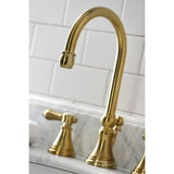 Heirloom Two-Handle 3-Hole Deck Mount Widespread Bathroom Faucet with Brass Pop-Up Drain