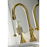 NuFrench Two-Handle 3-Hole Deck Mount Widespread Bathroom Faucet with Brass Pop-Up Drain