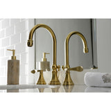 NuFrench Two-Handle 3-Hole Deck Mount Widespread Bathroom Faucet with Brass Pop-Up Drain