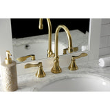 NuFrench Two-Handle 3-Hole Deck Mount Widespread Bathroom Faucet with Brass Pop-Up Drain