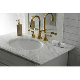 NuFrench Two-Handle 3-Hole Deck Mount Widespread Bathroom Faucet with Brass Pop-Up Drain