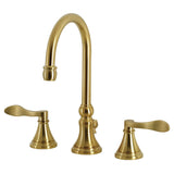 NuFrench Two-Handle 3-Hole Deck Mount Widespread Bathroom Faucet with Brass Pop-Up Drain