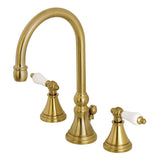 Governor Two-Handle 3-Hole Deck Mount Widespread Bathroom Faucet with Brass Pop-Up Drain