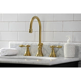 Tudor Two-Handle 3-Hole Deck Mount Widespread Bathroom Faucet with Brass Pop-Up Drain