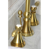 Tudor Two-Handle 3-Hole Deck Mount Widespread Bathroom Faucet with Brass Pop-Up Drain