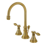 Tudor Two-Handle 3-Hole Deck Mount Widespread Bathroom Faucet with Brass Pop-Up Drain