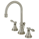 Tudor Two-Handle 3-Hole Deck Mount Widespread Bathroom Faucet with Brass Pop-Up Drain