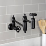 Wendell Two-Handle 1-Hole Wall Mount Pot Filler with Knurled Handle