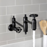 Wendell Two-Handle 1-Hole Wall Mount Pot Filler with Knurled Handle