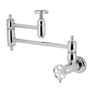 Wendell Two-Handle 1-Hole Wall Mount Pot Filler with Knurled Handle