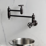 Wendell Two-Handle 1-Hole Wall Mount Pot Filler with Knurled Handle