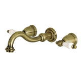 Vintage Double-Handle 3-Hole Wall Mount Bathroom Faucet