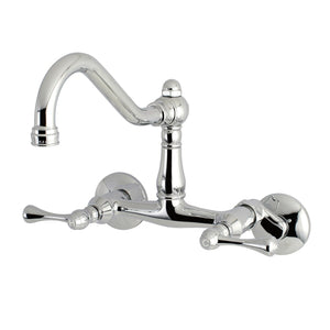 Vintage Double-Handle 2-Hole Wall-Mount Bridge Kitchen Faucet