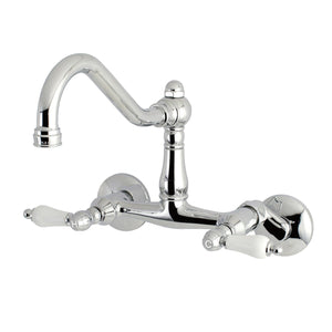 Vintage Double-Handle 2-Hole Wall-Mount Bridge Kitchen Faucet