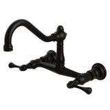 Vintage Double-Handle 2-Hole Wall Mount Bathroom Faucet