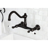 Vintage Double-Handle 2-Hole Wall Mount Bathroom Faucet