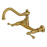 Vintage Double-Handle 2-Hole Wall Mount Bathroom Faucet