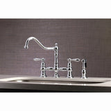 Restoration Two-Handle 4-Hole Deck Mount Bridge Kitchen Faucet with Brass Side Sprayer