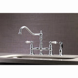 Restoration Two-Handle 4-Hole Deck Mount Bridge Kitchen Faucet with Brass Side Sprayer