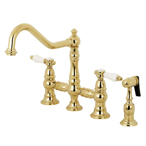 Bel-Air Two-Handle 4-Hole Deck Mount Bridge Kitchen Faucet with Brass Side Sprayer