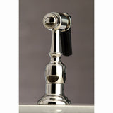 Restoration Two-Handle 4-Hole Deck Mount Bridge Kitchen Faucet with Brass Side Sprayer