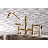 Restoration Two-Handle 4-Hole Deck Mount Bridge Kitchen Faucet with Brass Side Sprayer