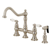 Restoration Two-Handle 4-Hole Deck Mount Bridge Kitchen Faucet with Brass Side Sprayer