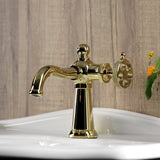 Webb Single-Handle 1-Hole Deck Mount Bathroom Faucet with Knurled Handle and Push Pop-Up Drain