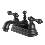 Restoration Double-Handle 3-Hole Deck Mount 4-Inch Centerset Bathroom Faucet with Brass Pop-Up