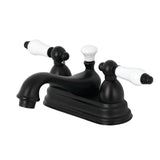 Restoration Double-Handle 3-Hole Deck Mount 4-Inch Centerset Bathroom Faucet with Brass Pop-Up