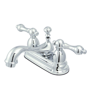 Restoration Double-Handle 3-Hole Deck Mount 4-Inch Centerset Bathroom Faucet with Brass Pop-Up