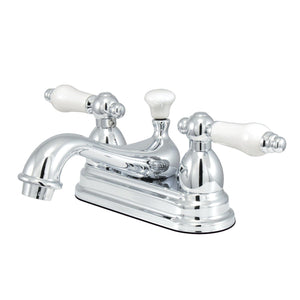 Restoration Double-Handle 3-Hole Deck Mount 4-Inch Centerset Bathroom Faucet with Brass Pop-Up