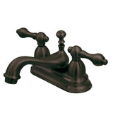 Restoration Double-Handle 3-Hole Deck Mount 4-Inch Centerset Bathroom Faucet with Brass Pop-Up