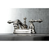 Restoration Double-Handle 3-Hole Deck Mount 4-Inch Centerset Bathroom Faucet with Brass Pop-Up