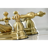 Restoration Double-Handle 3-Hole Deck Mount 4-Inch Centerset Bathroom Faucet with Brass Pop-Up