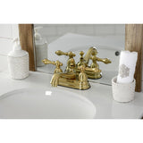 Restoration Double-Handle 3-Hole Deck Mount 4-Inch Centerset Bathroom Faucet with Brass Pop-Up