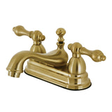 Restoration Double-Handle 3-Hole Deck Mount 4-Inch Centerset Bathroom Faucet with Brass Pop-Up