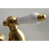 Restoration Double-Handle 3-Hole Deck Mount 4-Inch Centerset Bathroom Faucet with Brass Pop-Up