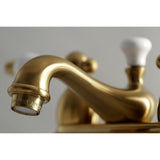 Restoration Double-Handle 3-Hole Deck Mount 4-Inch Centerset Bathroom Faucet with Brass Pop-Up