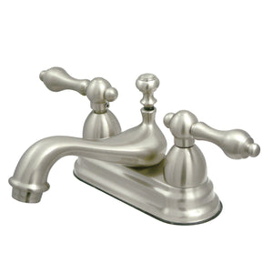 Restoration Double-Handle 3-Hole Deck Mount 4-Inch Centerset Bathroom Faucet with Brass Pop-Up