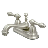 Restoration Double-Handle 3-Hole Deck Mount 4-Inch Centerset Bathroom Faucet with Brass Pop-Up