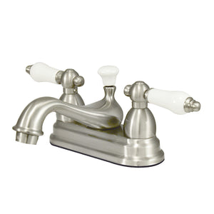 Restoration Double-Handle 3-Hole Deck Mount 4-Inch Centerset Bathroom Faucet with Brass Pop-Up