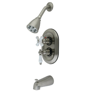 Restoration Double-Handle 3-Hole Thermostatic Tub and Shower Faucet with Plunger Diverter