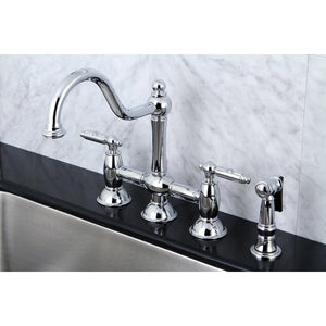 Restoration Two-Handle 4-Hole Deck Mount Bridge Kitchen Faucet with Brass Side Sprayer