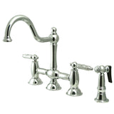 Restoration Two-Handle 4-Hole Deck Mount Bridge Kitchen Faucet with Brass Side Sprayer