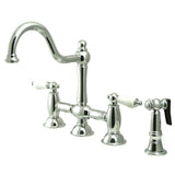 Restoration Two-Handle 4-Hole Deck Mount Bridge Kitchen Faucet with Brass Side Sprayer