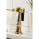 Restoration Two-Handle 4-Hole Deck Mount Bridge Kitchen Faucet with Brass Side Sprayer