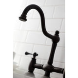 Restoration Two-Handle 4-Hole Deck Mount Bridge Kitchen Faucet with Brass Side Sprayer