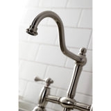 Restoration Two-Handle 4-Hole Deck Mount Bridge Kitchen Faucet with Brass Side Sprayer